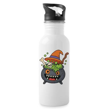Cute Halloween Cauldron Monster - Water bottle with straw - white - Right