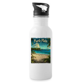 Exotischer Strand Puerto Plata Karibik Landschaft - Trinkflasche mit integriertem Trinkhalm - Weiß - Rechts