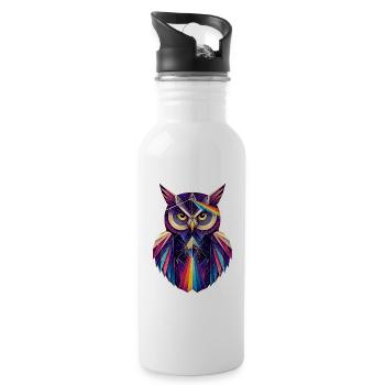 Spectral Owl Prism and Optics Illustration - Water bottle with straw - white - Right