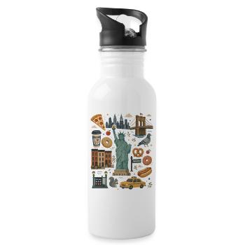 New York | Skyline, Taxi & City Love - Water bottle with straw - white - Right