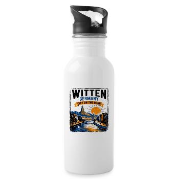 The Vintage Cityscape Of Witten Germany D3370 - Water bottle with straw - white - Right