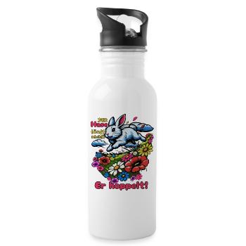 Der Hase läuft nicht. Er hoppelt! - Trinkflasche mit integriertem Trinkhalm - Weiß - Rechts