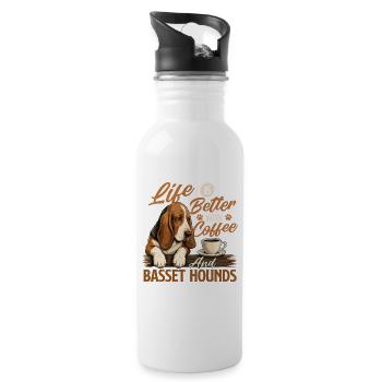 Coffee And Basset Hounds - Dog Mom Coffee Lover - Water bottle with straw - white - Right