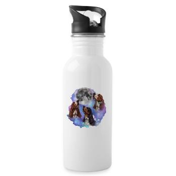 3 Basset Hounds Howling At Moon - Dog Mom Dad - Water bottle with straw - white - Right