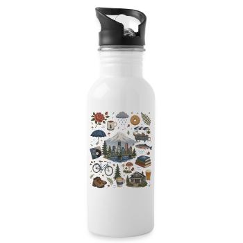 Portland, Oregon Coffee, Nature & Roses - Water bottle with straw - white - Right