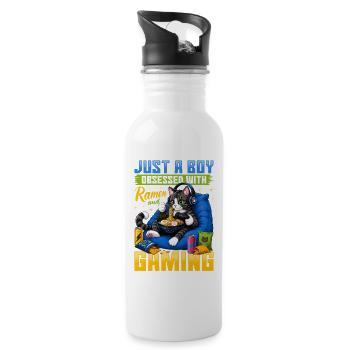 Gamer Gaming Cat Ramen Video Game - Water bottle with straw - white - Right