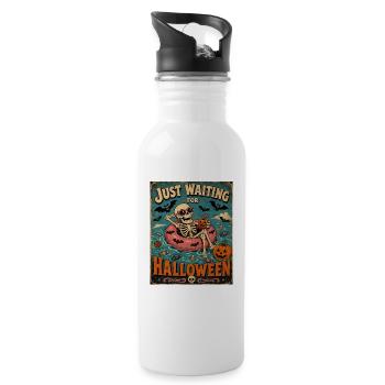 Waiting for Halloween Skeleton Hallloween Anticipation - Water bottle with straw - white - Right