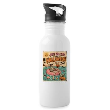 Waiting for Halloween Skeleton Hallloween Anticipation - Water bottle with straw - white - Right