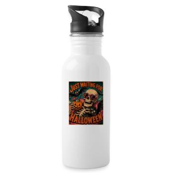 Waiting for Halloween Skeleton Hallloween Anticipation - Water bottle with straw - white - Right