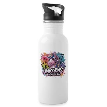 Unicorns Rock My World Unicorn With Headphones - Water bottle with straw - white - Right