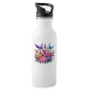 Origami Wings Floral Splendour - Water bottle with straw - white - Right