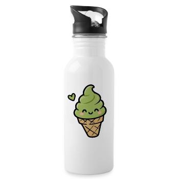 Cornet de glace Kawaii Matcha - Gourde avec paille intégrée - blanc - Droite