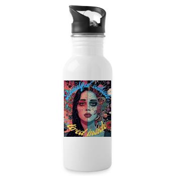 Beautiful Outside Tired Inside Female Portrait - Water bottle with straw - white - Right