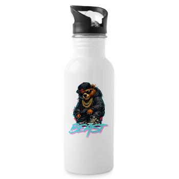 Grizzly Bear Beast Graffiti Portrait - Water bottle with straw - white - Right