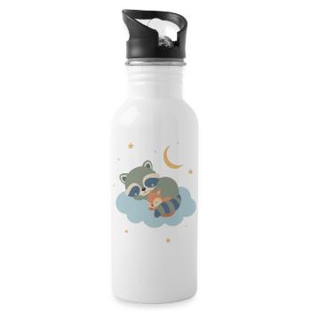 Raccoon and squirrel sleeping - Water bottle with straw - white - Right