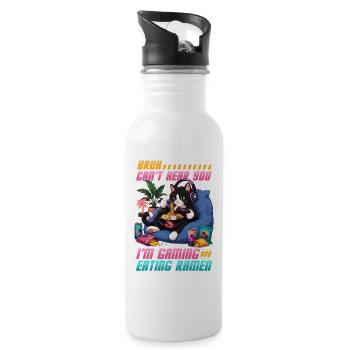 Gamer Gaming Cat Ramen Video Game - Water bottle with straw - white - Right