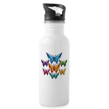 Geometric Butterflies Color Palette - Water bottle with straw - white - Right