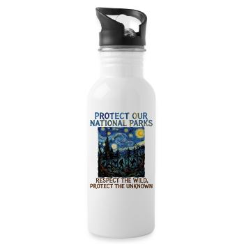 Cryptid Van Gogh Protect Our National Parks - Water bottle with straw - white - Right