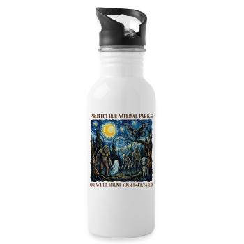 Cryptid Van Gogh Protect Our National Parks - Water bottle with straw - white - Right