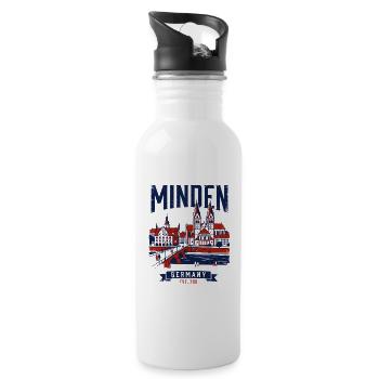 Cathedral Minden Germany City Skyline Historic - Water bottle with straw - white - Right