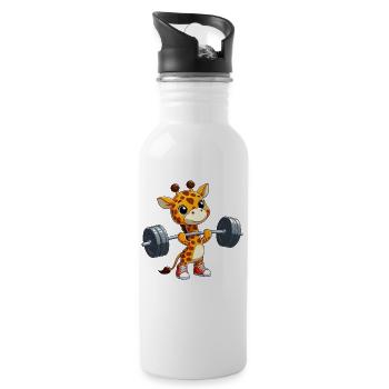 Giraffe Dumbbell Cartoon Fitness Workout Training - Water bottle with straw - white - Right
