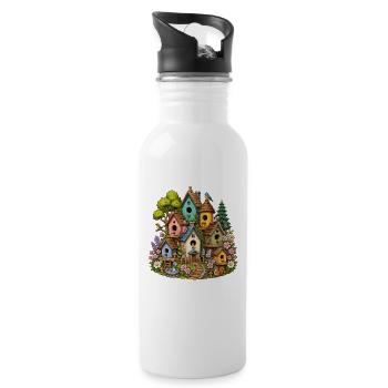 Colorful Bird Feeder Wilderness - Water bottle with straw - white - Right