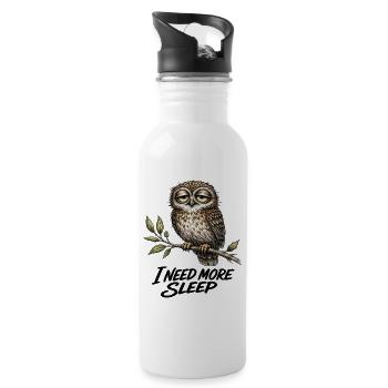 Vintage Tired Owl I NEED MORE SLEEP - Water bottle with straw - white - Right