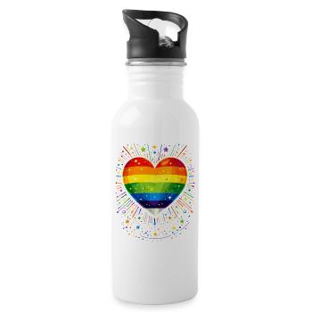 Rainbow Heart for Pride, Love & Diversity - Water bottle with straw - white - Right