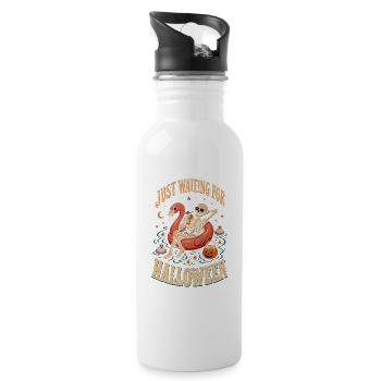 Just Waiting For Halloween Skeleton Flamingo - Water bottle with straw - white - Right