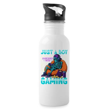 Skeleton Gamer Gaming Halloween - Water bottle with straw - white - Right