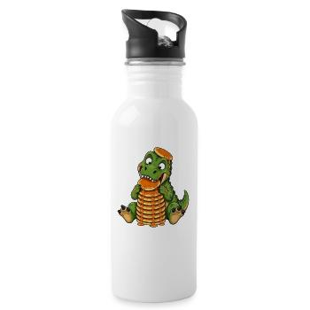 T Rex with Pancakes Funny Cartoon - Water bottle with straw - white - Right
