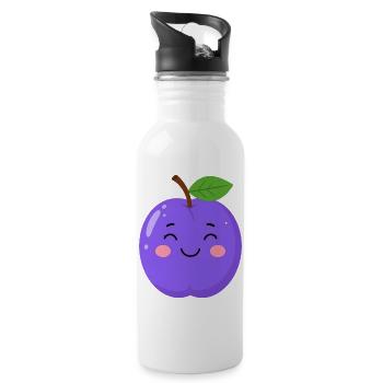 Prune de Kawaii bleu-violet – Motif de fruits sucrés - Gourde avec paille intégrée - blanc - Droite