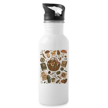 Pilzsuche | Pilze sammeln & Mykologie - Trinkflasche mit integriertem Trinkhalm - Weiß - Rechts