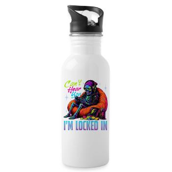 Skeleton Gamer Gaming Halloween - Water bottle with straw - white - Right