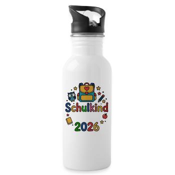 Schulkind 2026 | Dein Name | Personalisierbar - Trinkflasche mit integriertem Trinkhalm - Weiß - Rechts