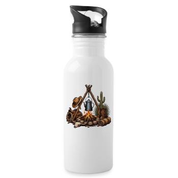 Wüsten Lagerfeuer Western Motiv - Trinkflasche mit integriertem Trinkhalm - Weiß - Rechts