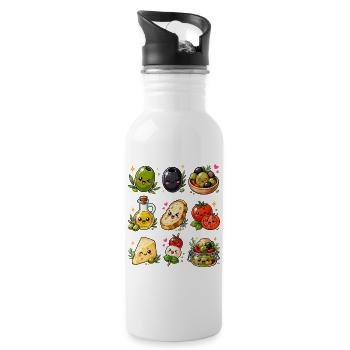 Kawaii Oliven | Mediterrane Küche - Trinkflasche mit integriertem Trinkhalm - Weiß - Rechts