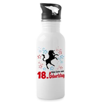 Einhorn Geburtstag 18 Jahre Unicorn Birthday - Trinkflasche mit integriertem Trinkhalm - Weiß - Rechts