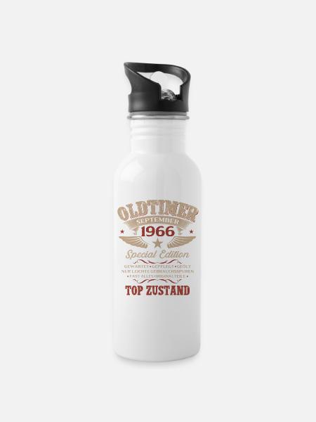 60. Geburtstag Geschenk Oldtimer September 1966 - Trinkflasche mit integriertem Trinkhalm - Weiß