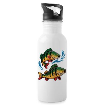 Barsch Angeln - Trinkflasche mit integriertem Trinkhalm - Weiß - Rechts