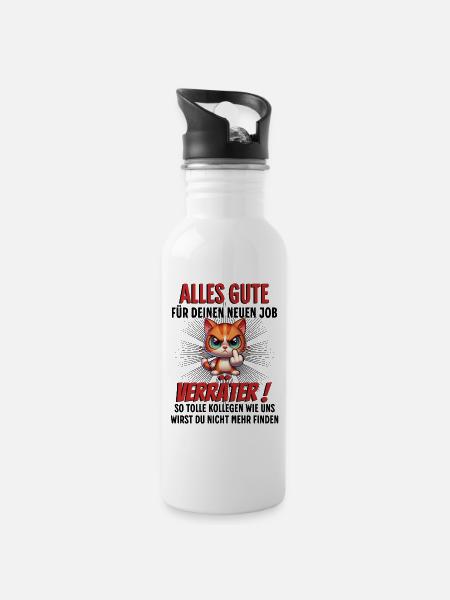 Katze Kollegen Abschied - Trinkflasche mit integriertem Trinkhalm - Weiß