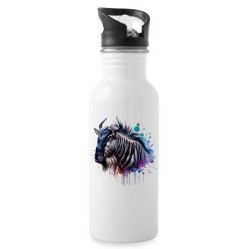 Gnu Motiv - Trinkflasche mit integriertem Trinkhalm - Weiß - Rechts