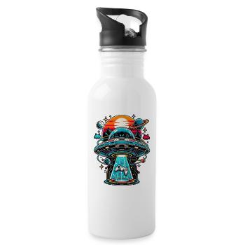 Retro UFO Alien Gaming im Weltraum - Trinkflasche mit integriertem Trinkhalm - Weiß - Rechts