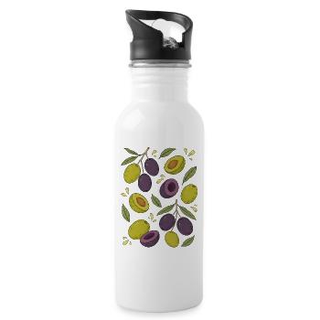 Oliven | Mediterran Botanik & Küche - Trinkflasche mit integriertem Trinkhalm - Weiß - Rechts