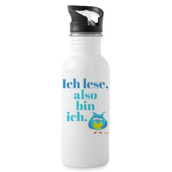 Ich lese, also bin ich! - Trinkflasche mit integriertem Trinkhalm - Weiß - Rechts