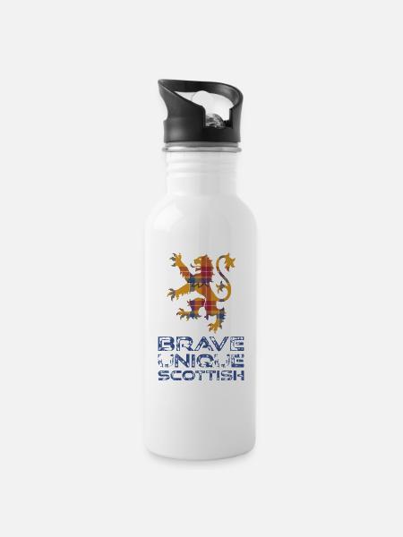 Tartan-Löwe des tapferen schottischen Stolzes - Trinkflasche mit integriertem Trinkhalm - Weiß