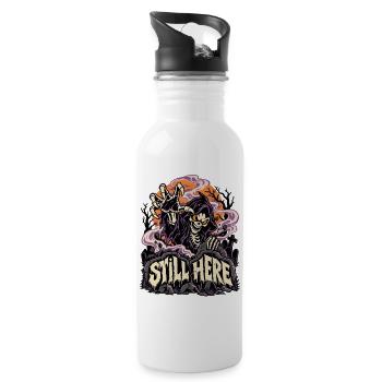 Noch Hier Sensenmann Grusel - Trinkflasche mit integriertem Trinkhalm - Weiß - Rechts