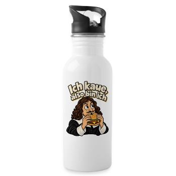 Descartes Burger – Ich kaue, also bin ich - Trinkflasche mit integriertem Trinkhalm - Weiß - Rechts