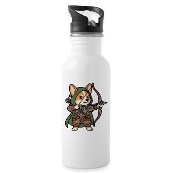 Niedlicher Corgi-Bogenschütze-RPG Fantasy-Gamer-Hund - Trinkflasche mit integriertem Trinkhalm - Weiß - Rechts