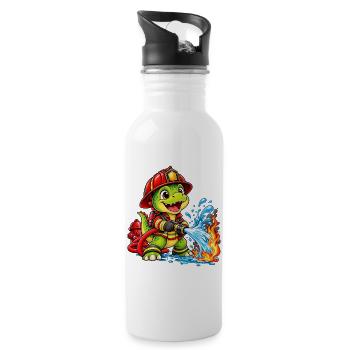 Feuerwehr Dinosaurier löscht Feuer für Kinder - Trinkflasche mit integriertem Trinkhalm - Weiß - Rechts